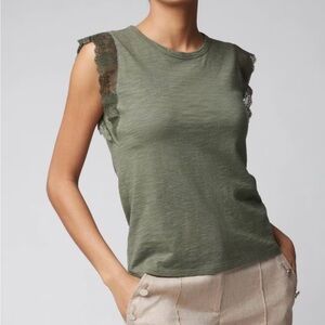 NWT White House Black Market Lace Tee sz S Olive Green, new unused